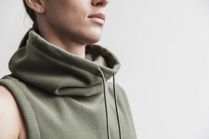 Women's Nobull WoArctic Sleeveless Cowl Hoodie Olive | SG M3135Q